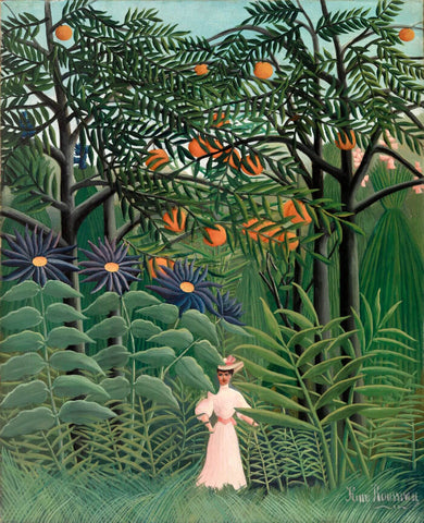 Woman Walking In An Exotic Forest (Femme Se Promenant Dans Une Forêt Exotique) - Henri Rousseau - Framed Prints by Henri Rousseau