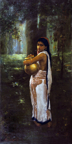 Woman With Pitcher - Hemendranath Mazumdar - Indian Masters Painting - Art Prints