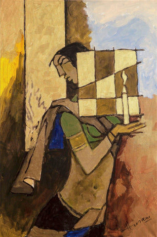 Woman With A Candle - Canvas Prints by M F Husain