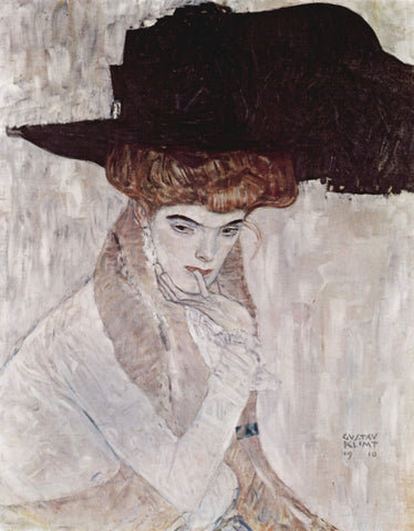 Woman In Black Feather Hat - Large Art Prints by Gustav Klimt
