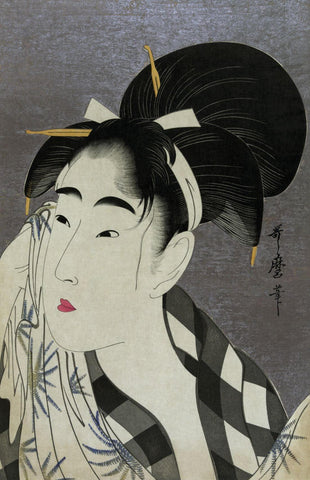Woman wiping sweat - Kitagawa Utamaro - Japanese Edo period Ukiyo-e Woodblock Print Art Painting - Framed Prints
