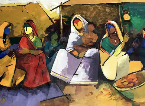 Women At The Market - Maqbool Fida Husain - Framed Prints by M F Husain