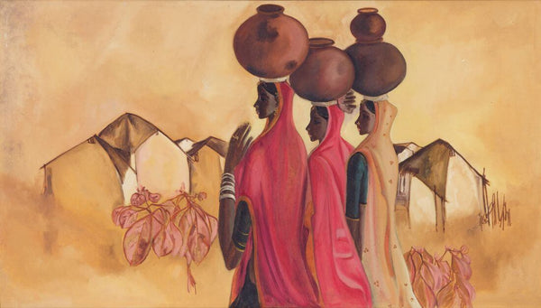 Women Carrying Water Pots - B Prabha - Indian Painting - Posters