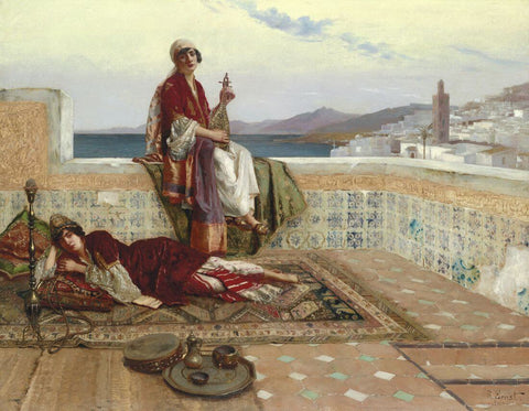 Women On A Terrace In Tangiers Morocco - Rudolf Ernst - Orientalist Art Painting - Framed Prints by Rudolf Ernst