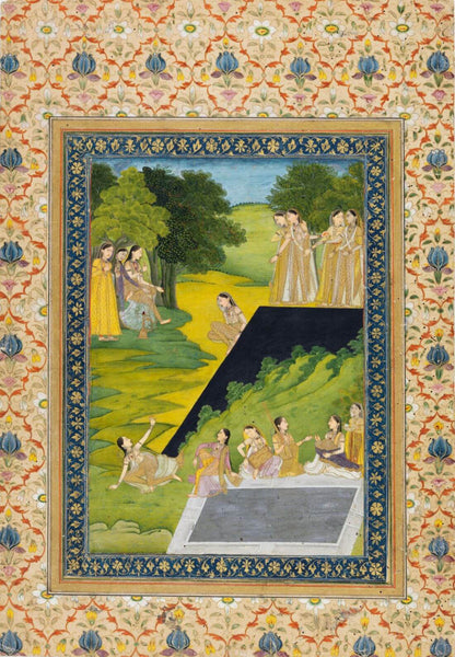 Women Playing On A Rock Slide - Lucknow - Vintage Indian Painting c1760 - Life Size Posters