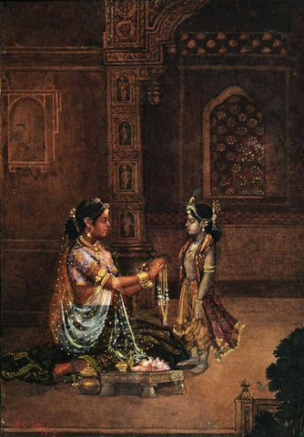 Yashoda Adorning Krishna - B C Law  - Bengal School Art - Indian Painting - Posters by Tallenge