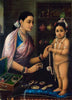 Yashodha Adorning Krishna - Raja Ravi Varma - Canvas Prints