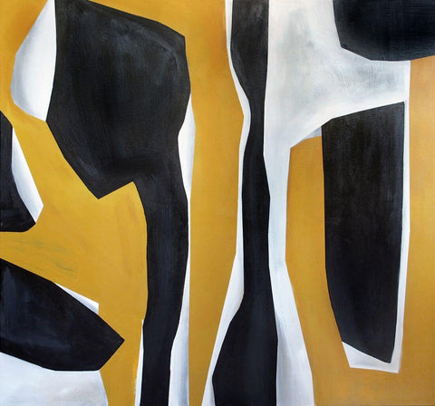 Yellow Black White - Abstract Art Painting - Art Prints