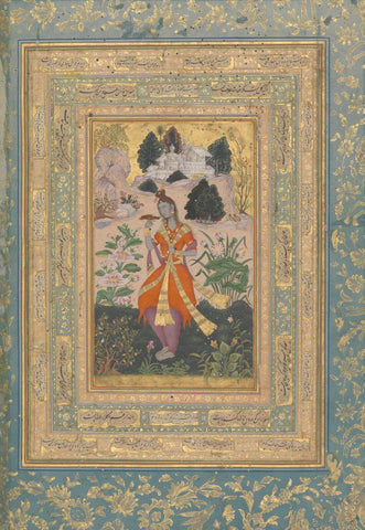 Yogini With A Mynah Bird - Early 17Th Century - C.1600- Vintage Indian Miniature Art Painting by Miniature Vintage