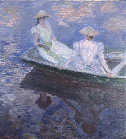 Young Girls In A Row Boat - Large Art Prints by Claude Monet