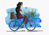 Young Indian Girl With Tiffin On Her Cycle - Art Prints