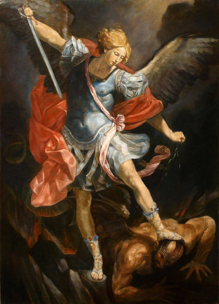 Archangel Michael Trampling Satan - Guido Reni - Canvas Prints