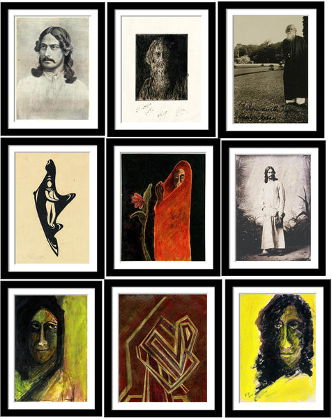 Set of 10 Best of Rabindranath Tagore Paintings - Framed Poster Paper (12 x 17 inches) each