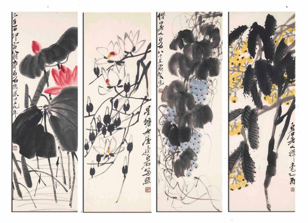 Qi Baishi - Flowers And Fruit - Set Of 4 - Art Panels