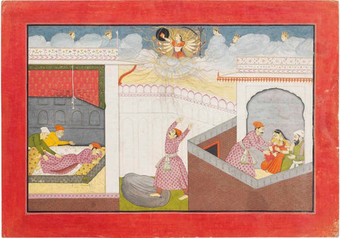 An Illustration To The Bhagavata Purana Durgas Warning Given To Kamsa by Tallenge Store