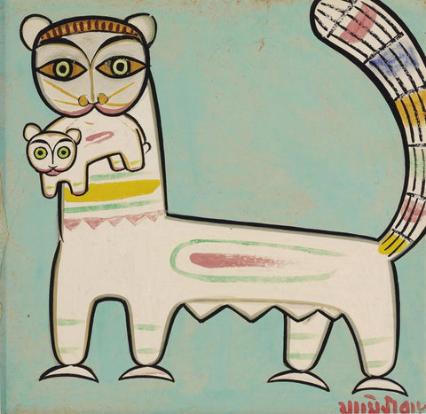 Jamini Roy - White tiger And Cub - Art Prints