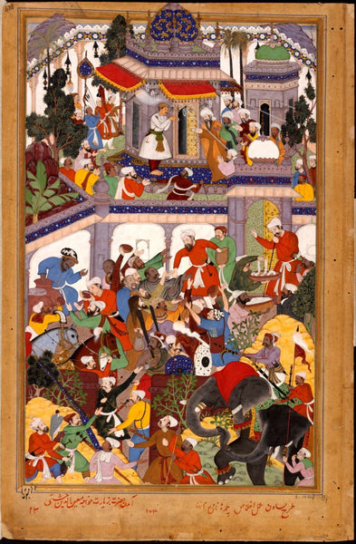 Indian Miniature Paintings - Rajput painting - Akbar visits the tomb of khwajah muin ad-din chishti at ajmer - Life Size Posters