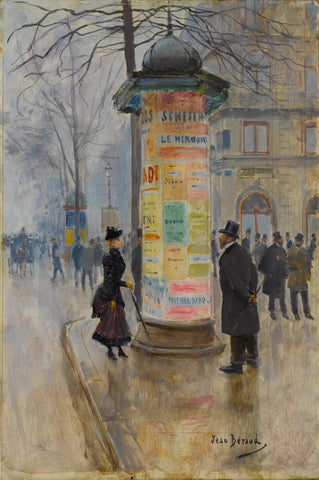 A Windy Day at the Column (Une journée venteuse à la colonne) - Jean Béraud Painting by Jean Béraud