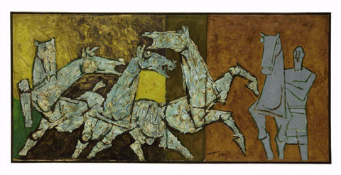 Sprinkling Horses by M F Husain