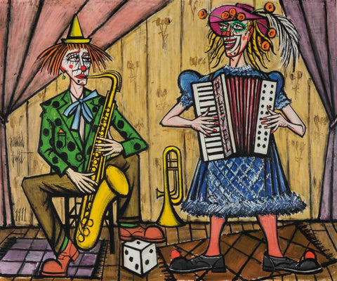 The Musical Clowns (Les Clowns Musiciens) - Bernard Buffet - Expressionist Painting by Bernard Buffet