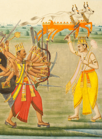 Indian Miniature Art - Kartavirya Arjuna - Large Art Prints by Kritanta Vala