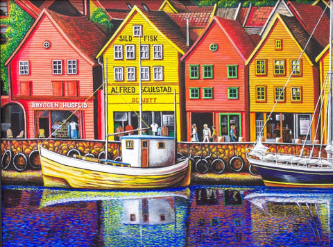 Bryggen Painting - Framed Prints