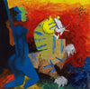 Untitled - Blue Figure and Tiger - Canvas Prints