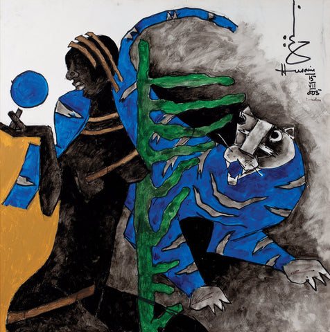 Blue Tiger - Canvas Prints by M F Husain