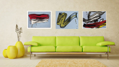 Set Of 3 Roy Lichtenstein Paintings- Red and White Brushstrokes, Pop Art - Brushstroke, Reflections On Brushstroke C. 45 - Gallery Wrapped Art Print by Roy Lichtenstein