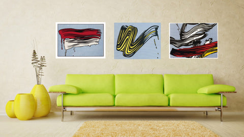 Set Of 3 Roy Lichtenstein Paintings- Red and White Brushstrokes, Pop Art - Brushstroke, Reflections On Brushstroke C. 45 - Gallery Wrapped Art Print
