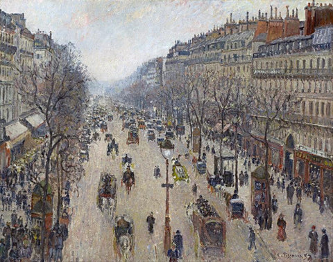 Boulevard Montmartre Morning Cloudy Weather - Large Art Prints by Camille Pissaro