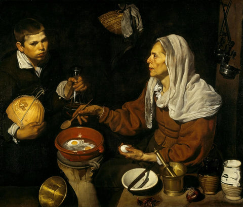 Vieja Friendo Huevos - (Old Woman Frying Eggs) - Large Art Prints by Diego Velazquez
