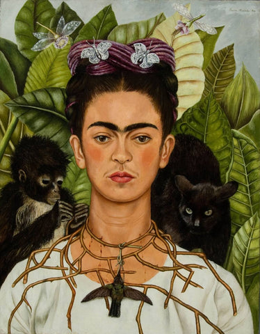 Self-Portrait with Thorn Necklace and Hummingbird - Autorretrato con Collar de Espinas by Frida Kahlo