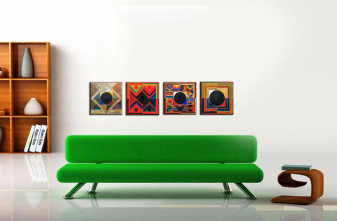 S H Raza Set Of 4 Art Works - Nidhi, Bindu, Sanmati, Bindu VII - Canvas Gallery Wrap - ( 12 x 12 inches ) Final Size each
