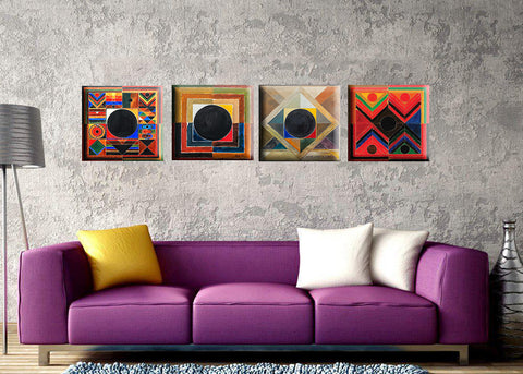 S H Raza Set Of 4 Art Works - Nidhi, Bindu, Sanmati, Bindu VII - Canvas Gallery Wrap - ( 24 x 24 inches ) Final Size each by Sayed Haider Raza