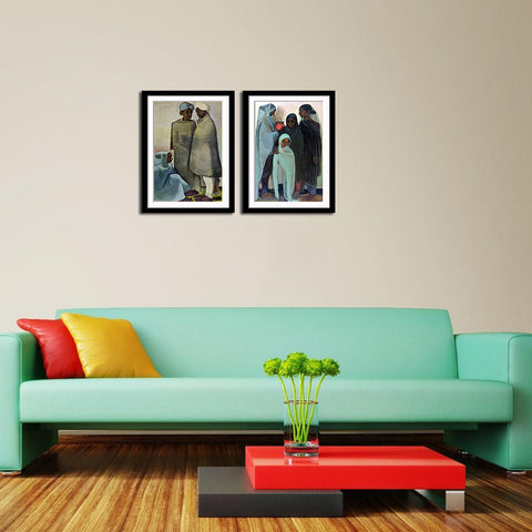 Amrita Sher Gil - Hill Man and Hill Woman - Set Of 2 Framed Digital Print