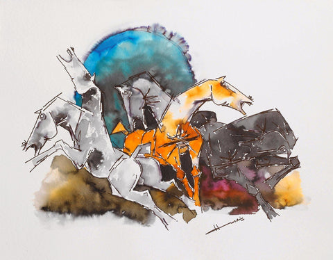 Horses -IV - Large Art Prints by M F Husain