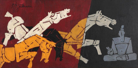 Horses and Monk - Maqbool Fida Husain – Painting - Life Size Posters