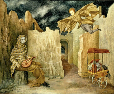 Magic Flight (Vuelo mágico) – Remedios Varo – Surrealist Painting by Remedios Varo