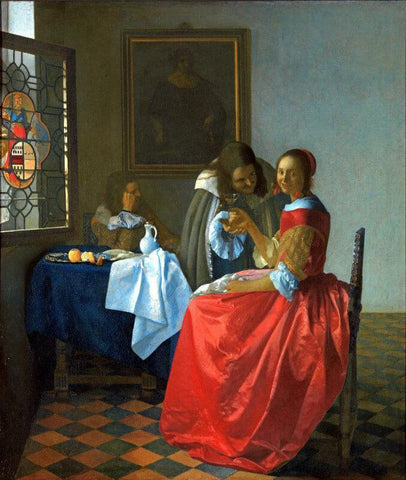 The Girl With The Wine Glass - Large Art Prints by Johannes Vermeer