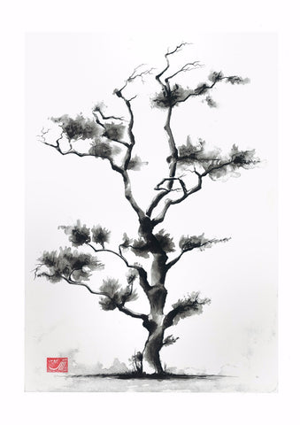 Japanese Art - Black & White Tree - Canvas Prints by Tommy