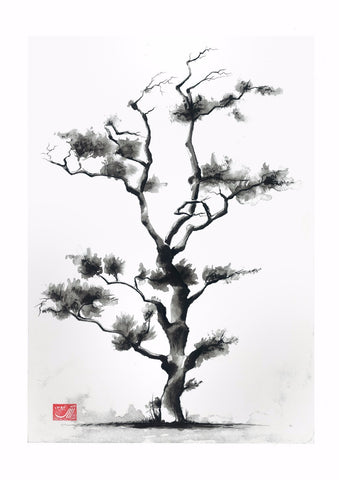 Japanese Art - Black & White Tree by Tommy