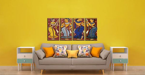 Set of 4 Jamini Roy Paintings - Framed Canvas - Large (17 x 30)  inches each - international-shipping by Jamini Roy