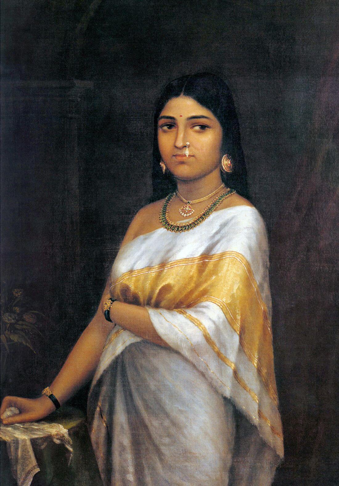 Kerala Royal Lady - Raja Ravi Varma Painting - Vintage Indian Art ...