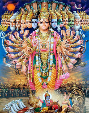 Krishna Reveals Virat Roop To Arjuna in Bhagavad Gita - Posters by Sunil Kumar