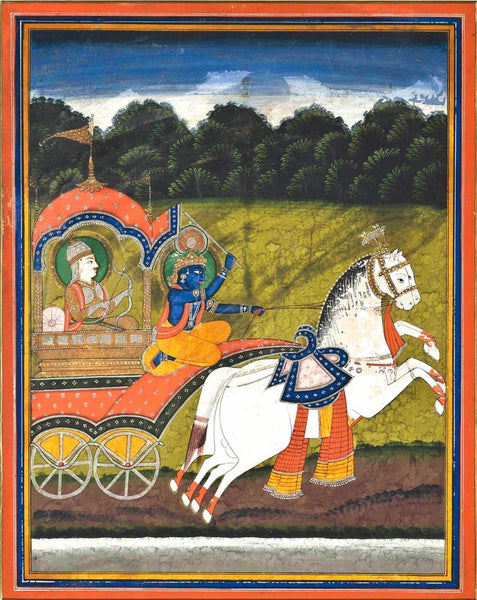 Krishna And Arjuna - Rajasthan School - Framed Prints