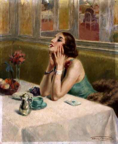 Woman With A Cigarette - Canvas Prints by Henri Joseph Thomas