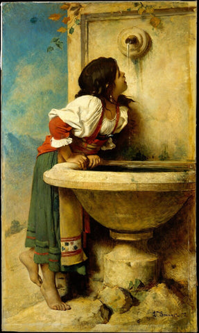 Roman Girl At A Fountain - Posters by Léon Bazille Perrault