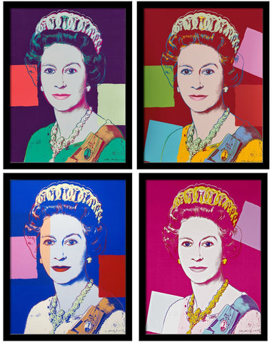 Queen Elizabeth II - (from Reigning Queens Series) - Andy Warhol - Pop Art Paintings - Set Of 4 Framed Canvas  (23 x 30 inches) Each by Andy Warhol
