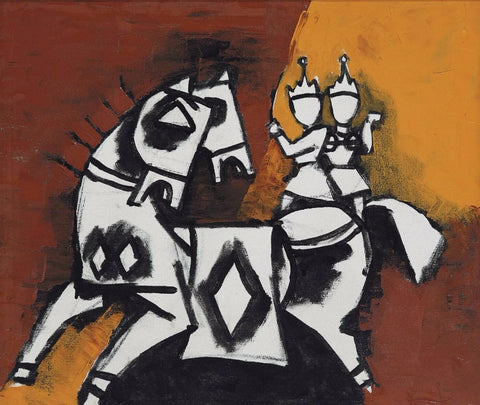 Couple On A Horse by M F Husain